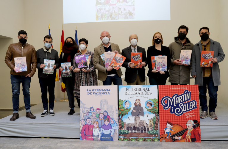 La Diputació de València presenta els còmics sobre el Tribunal de les Aigües, la Germania de València i Vicent Martín i Soler