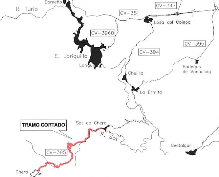 Obras de rehabilitación y refuerzo de firme en la CV-395 obligan al corte de la carretera en el tramo Chera-Sot de Chera