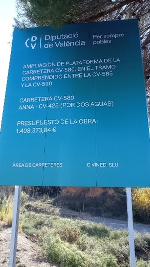 Inicio de las obras de ampliación de plataforma de la carretera CV-580, en el tramo comprendido entre la CV-585 y la CV-590