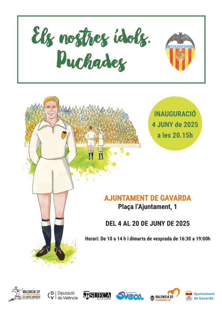 La Diputación y la Fundación Valencia CF llevan a Gavarda la exposición sobre la leyenda valencianista Puchades