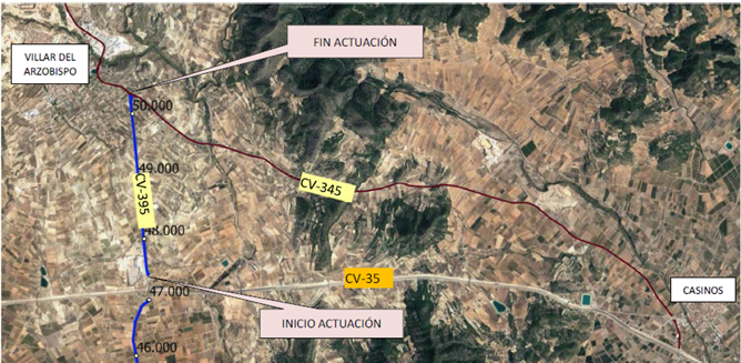 Inicio de las obras en la CV-395 en Villar del Arzobispo