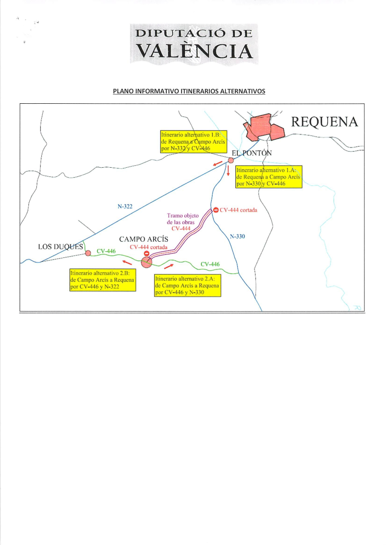 El tramo de la CV-444 entre Requena y Campo Arcís se corta mañana por ampliación de la calzada