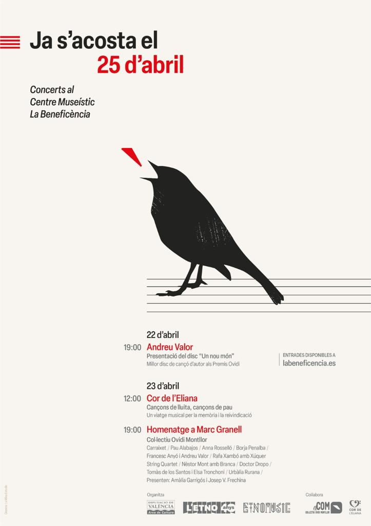 La Beneficència organitza tres concerts en clau poètica i reivindicativa amb motiu del 25 d’abril