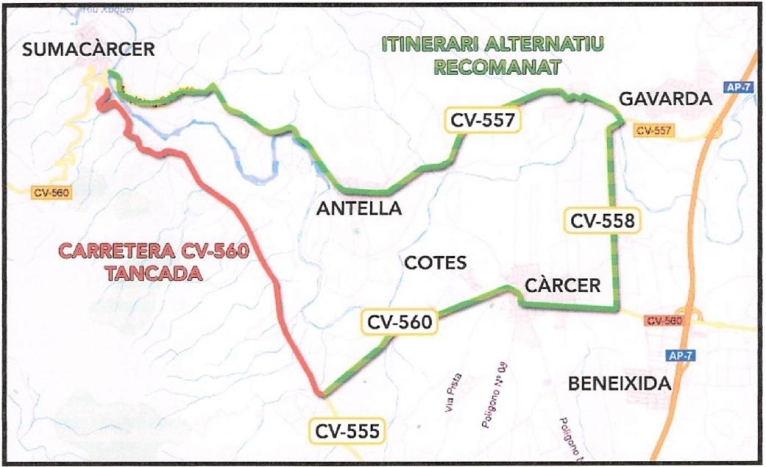 La mejora de la CV-560 en  Sumacárcer obliga al corte de la carretera